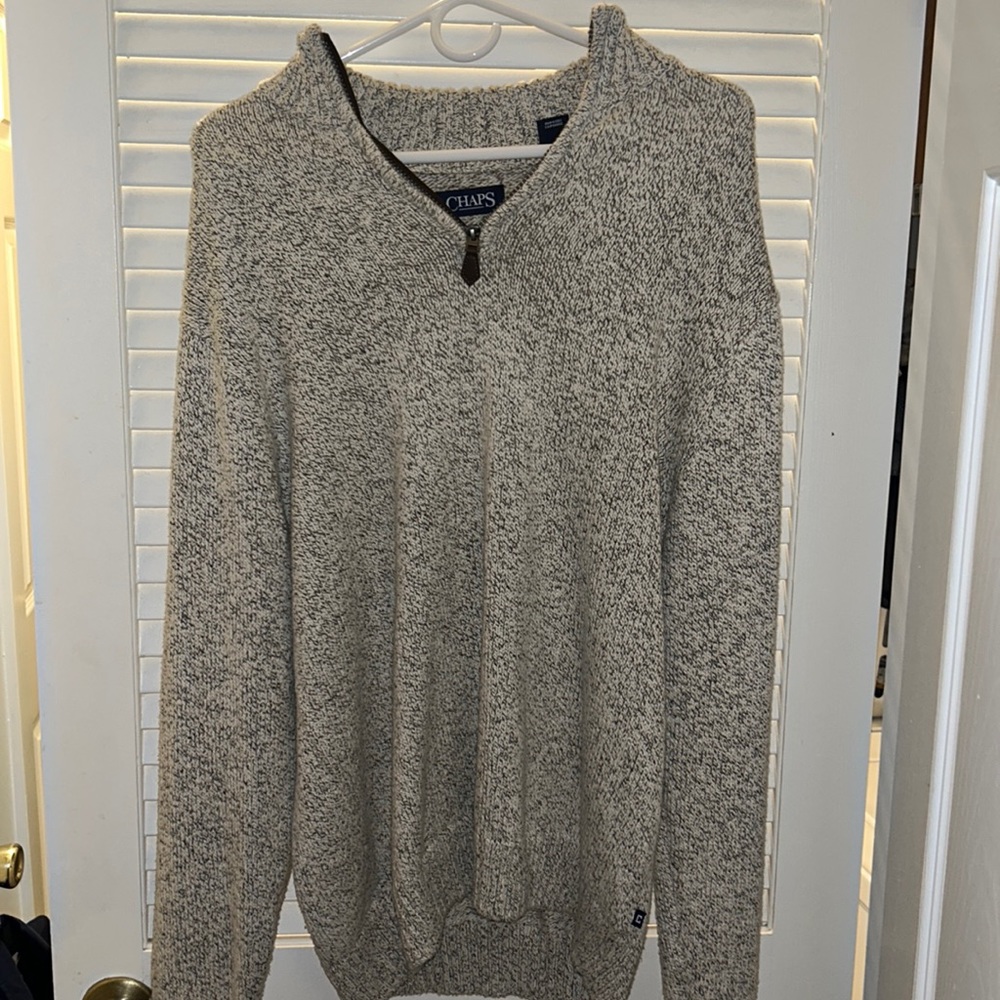 Chaps Quarter Zip Men's Sweater M Gray Beige Tan Oatmeal NICE!